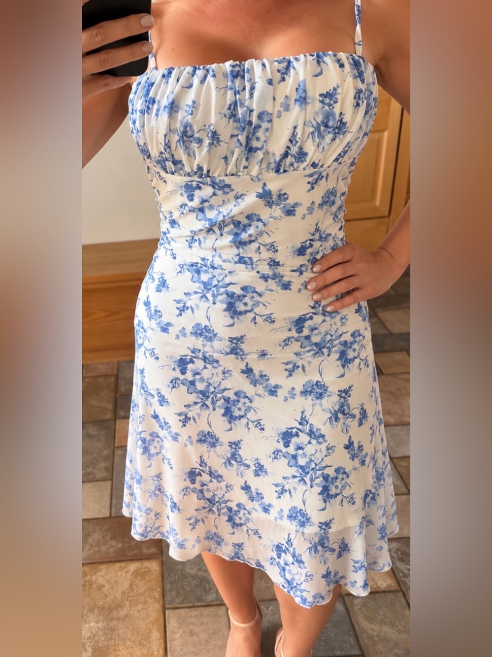 Blue Floral Print A-Line Dress - Women
